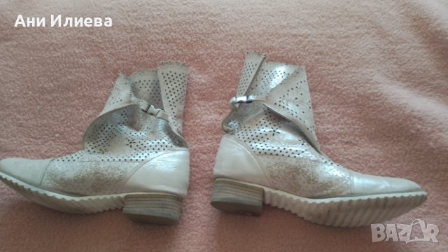 Летни ботуши естествена кожа цвят розова пудра с ефект сатен, снимка 2 - Дамски ботуши - 43106689