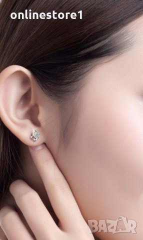 Сребърни Обеци Диамантено сърце - 925 печат сребро BA237, снимка 4 - Обеци - 28148025