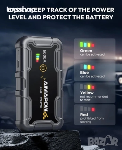 Чисто нов джъмп стартер с 6000A / 20000mAh, преносим стартер за кола (бензин и 10L дизел), бързо ..., снимка 6 - Аксесоари и консумативи - 51637900