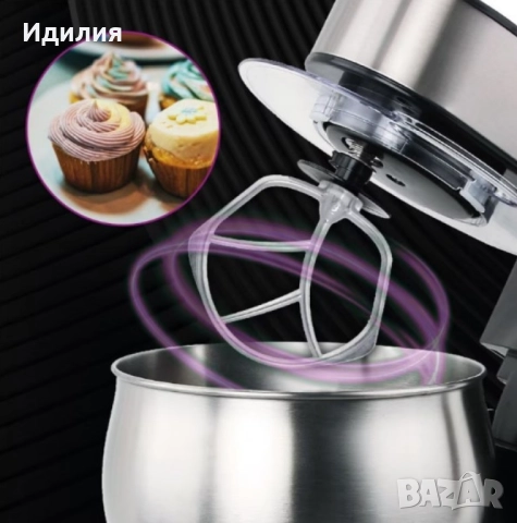 Планетарен миксер с купа от инокс Techwood TRO-1055, 1000W, 5л., 3бъркалки, 6степени + Pulse, Червен, снимка 9 - Кухненски роботи - 51378807