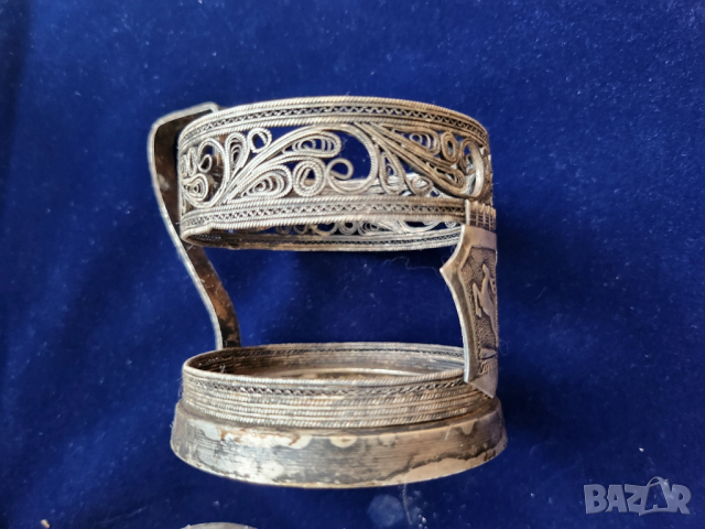 подстакан мелхиор, ръчна изработка, к-т от 6 броя + ориг. чаши, модел "Горкий", СССР, редки, снимка 2 - Други ценни предмети - 52788315