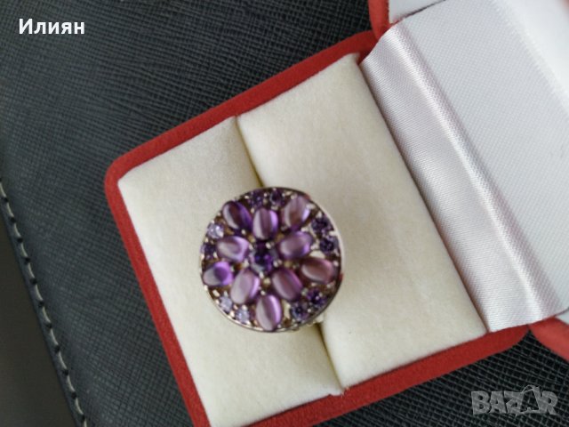 Сребърен пръстен с аметисти, снимка 7 - Пръстени - 28322297