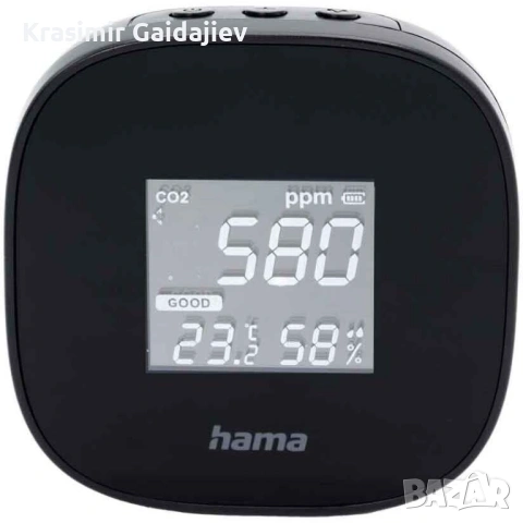 Уред за измерване HAMA Safe, CO2, Температура, Влажност, Черен, HAMA-186434