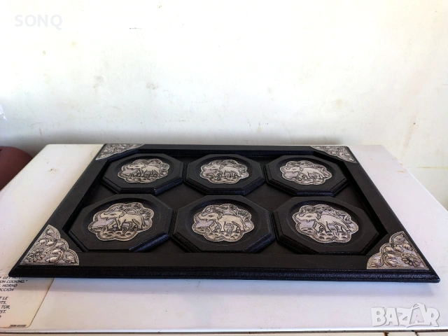Прекрасен Поднос Със Подложки-Слончета, снимка 3 - Антикварни и старинни предмети - 53459581