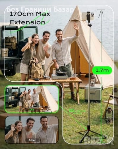 Нов 170см селфи стик статив за телефон с Bluetooth дистанционно за снимки, снимка 3 - Чанти, стативи, аксесоари - 52940583