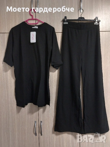 Нов черен комплект дълга блуза и панталон Размер М/Л, снимка 4 - Блузи с дълъг ръкав и пуловери - 51986981