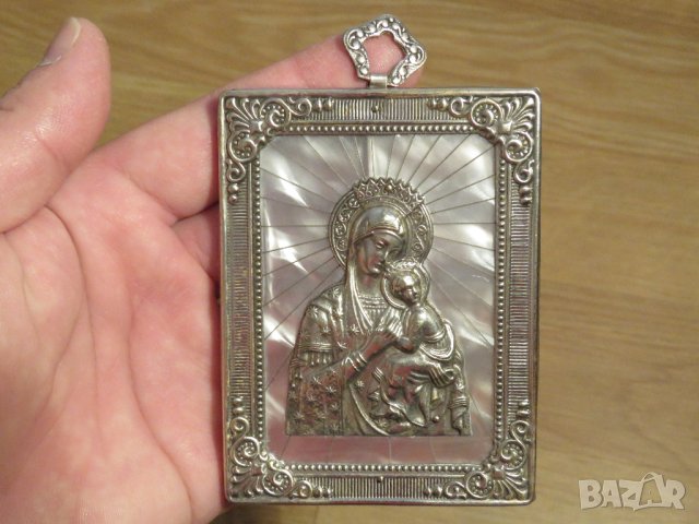 Нагръден знак  медальон богородица, Дева Мария  със седеф -внос от Израел, Йерусалим