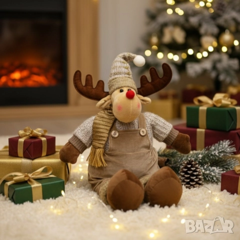 Плюшено еленче със зимни дрехи и червено носле, снимка 3 - Други стоки за дома - 52134023