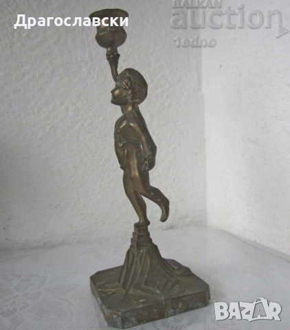 Стари свещници, свещник стар метален 24 см с момче фигура антика, снимка 10 - Антикварни и старинни предмети - 28874507
