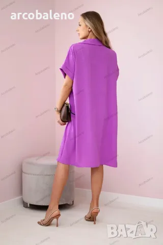 Дамска рокля с V-образно деколте и яка, 14цвята , снимка 3 - Рокли - 48832239