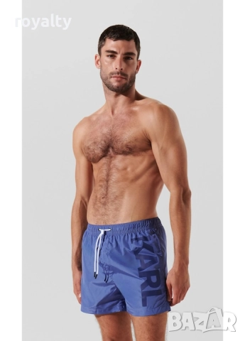 Karl Lagerfeld Мъжки Оригинален Бански, 100% Полиестер, S, Син