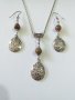 Новият ни Бохо комплект бижута с камъни Унакит и гравирани капки в цвят Сребро , снимка 2