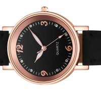 Красив нов черен дамски ръчен часовник с кожена каишка., снимка 1 - Дамски - 43987915