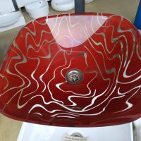 Мивка от червено темперирано стъкло със шарка, снимка 2 - Мивки - 39473781