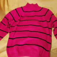Дамски пуловер с висока яка червен на райета, снимка 2 - Блузи с дълъг ръкав и пуловери - 35271838