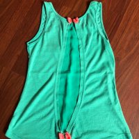 Дамски зелен потник с неонови панделки и интересен гръб , снимка 2 - Потници - 29004051