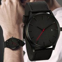 Мъжки часовник ежедневен стилен черна кожена каишка луксозен , снимка 1 - Мъжки - 27274797