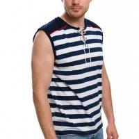Нова мъжка моряшка тениска без ръкави с връзки, на райе, снимка 4 - Тениски - 28271867