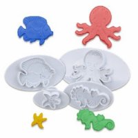 4 морски Октопод Водно конче Морска Звезда Риба пластмасови резци с бутало форми фондан резец форма