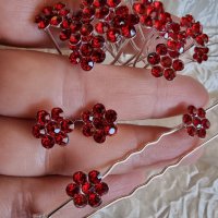 Луксозни фуркети цвете от червени кристали , снимка 3 - Аксесоари за коса - 38017070