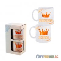 ХИТ! Комплект чаши Queen & King Подарък за Влюбени Подарък за Жени Мъже Подарък за Свети Валентин, снимка 1 - Романтични подаръци - 35433850