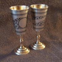 Сребърни сребро с позлата и ниело чифт руски кавказки чашки чаша, снимка 5 - Антикварни и старинни предмети - 39567489
