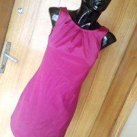 Цикламена сатенена къса рокля с цип на гърба С, снимка 1 - Рокли - 32989564