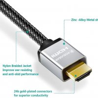 POSUGEAR Плетен HDMI кабел -Видео 4K,3D 2160pх1080p Висока скорост 18Gbps,позлатени конектори,2м, снимка 6 - Кабели и адаптери - 37853067