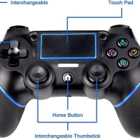 PS4 контролер, кабелен джойстик, геймпад със сензорен панел с двойна вибрация,зелена и синя линия, снимка 8 - Аксесоари - 42718410