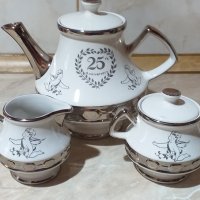 Английски порцелан сет за чай със сребърен кант, снимка 1 - Антикварни и старинни предмети - 43504569