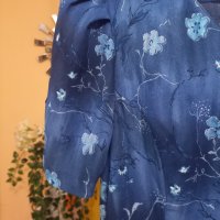 Синя копринена рокля НЕМАЧКАЕМА L, XL, снимка 3 - Рокли - 40630203