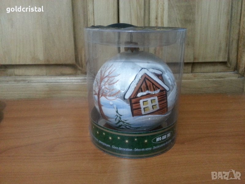 Стъклена коледна топка за елха ръчно рисувана, снимка 1