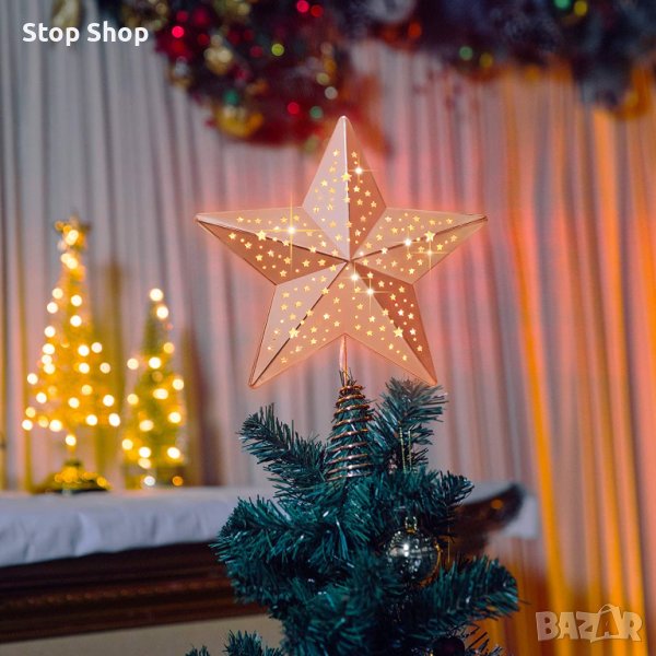 връх LED Коледна метална звезда Rose Gold , снимка 1