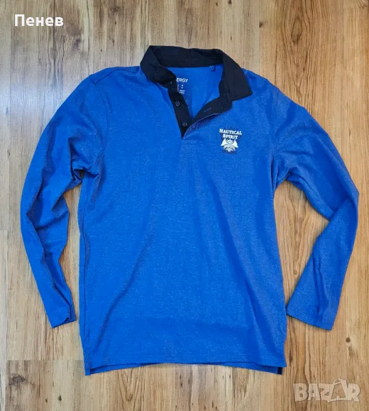 Мъжка синя блуза с яка нова, снимка 1