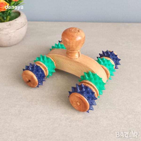 3699 Дървен масажор Количка с 8 колела, снимка 1