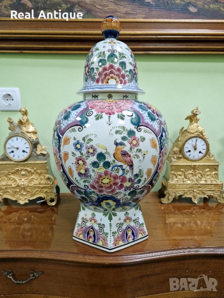 Огромна изящна много красива антикварна холандска порцеланова урна купа ваза  DELFT , снимка 1