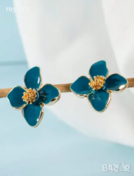 Ежедневни, небрежни обеци във формата на цвете от неръждаема стомана в цветно масло 🍋, снимка 1