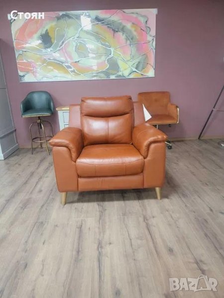 Кафяв кожен фотьойл, снимка 1