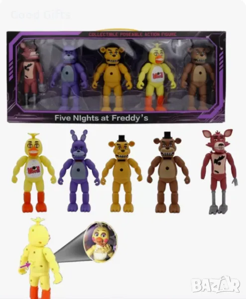 5 Броя фигурки Five Nights at Freddy с проектор, Фигурки FNAF Фреди, снимка 1