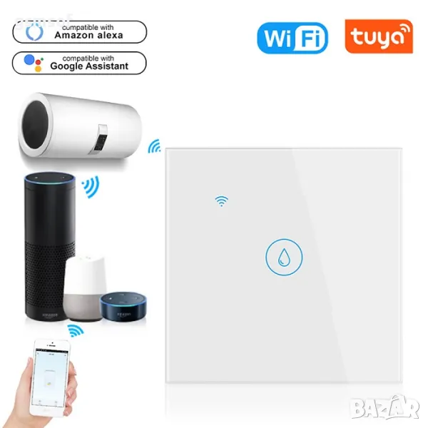 WiFi безжично управляем ключ за бойлер 4000w TUYA - Smartlife БЯЛ, снимка 1