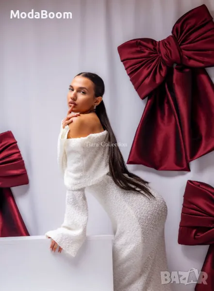 Дълга бяла черна дамска рокля , снимка 1