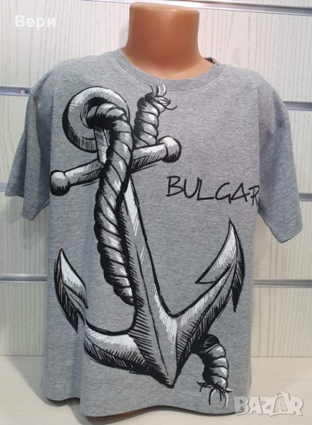 Нова детска сива тениска с трансферен печат Котва, Морска, България, снимка 1