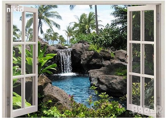 5D гоблен Водопад гледка през прозорец диамантен гоблен картина мозайка за направа схема с камъчета, снимка 1