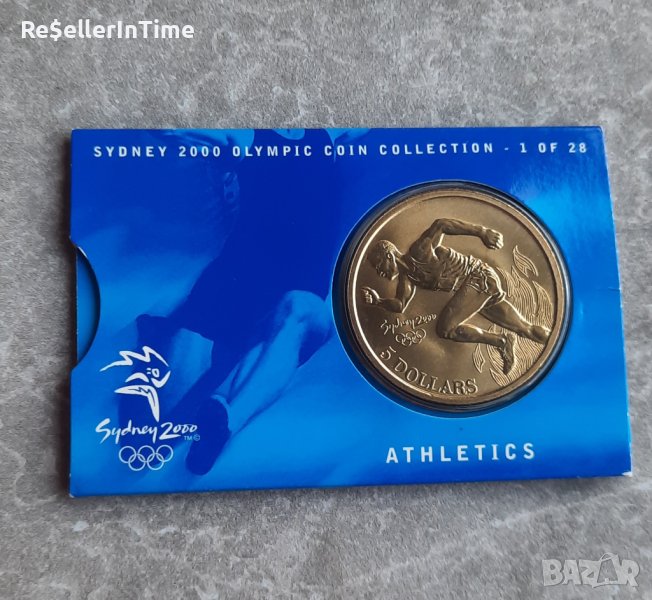 Възпоменателна монета 5 Dollars - Elizabeth II 3rd Portrait - Athletics, оригинална опаковка, снимка 1