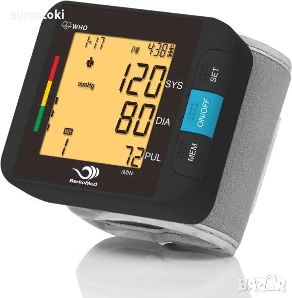 BerkeMed 313 Апарат за измерване на кръвно налягане за китка, напълно автоматичен, 2 x 99 памети, снимка 1