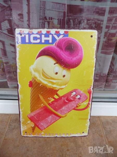 Метална табела харана сладолед на клечка ванилов плодов вкус фунийка, снимка 1