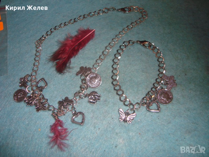 КОМПЛЕКТ КОЛИЕ и ГРИВНА МОДНИ БИЖУТА СРЕБРИСТИ с ВИСУЛКИ ПЕРЦА 9288, снимка 1