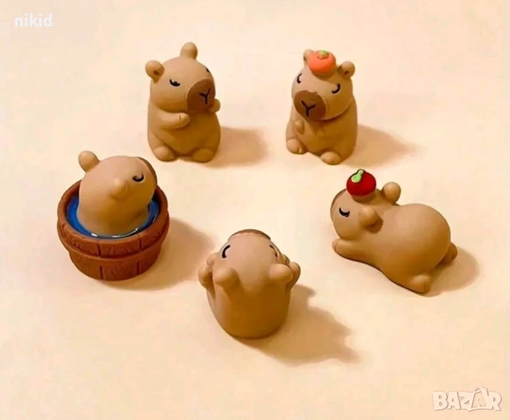 5 бр малки фигурки Капибара Capybara пластмасови играчки и украса за торта декор топер фигурка, снимка 1