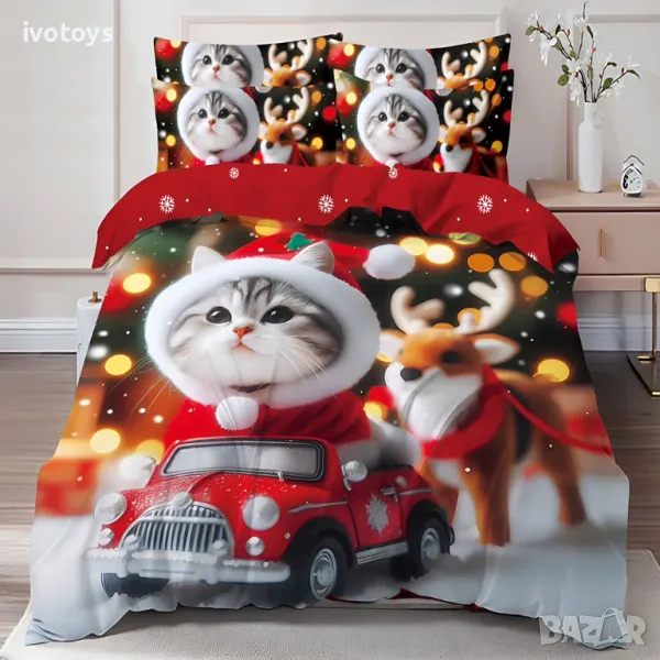 Двулицев коледен спален комплект (Реално изображение), 6 части - Модел WS17145, снимка 1