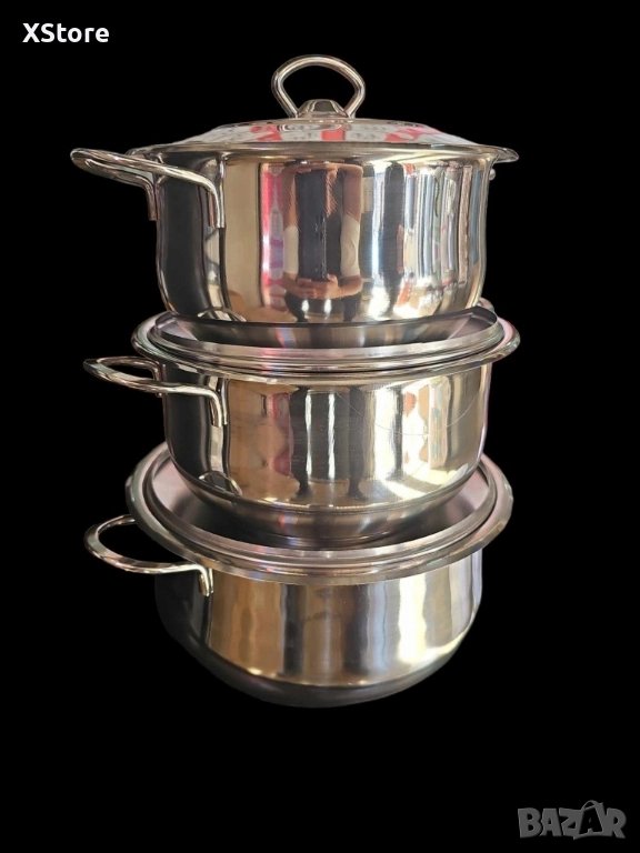 Комплект от три тенджери ИНОКС AREA с турско качество и ТРОЙНО дъно , снимка 1